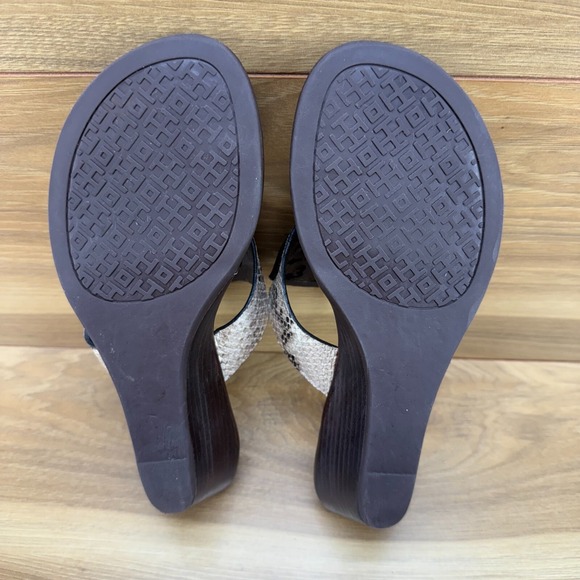 Tory Burch Louisa Womens 7 M Snake Embossed Brown Leather Wedge Sandals - Picture 9 of 11